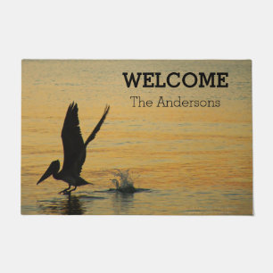 Pelican Bird fliegen bei Sunset Florida Ocean Fußmatte
