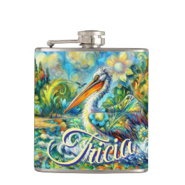Pelican Bird in Wonderland Personalisiert Flachmann