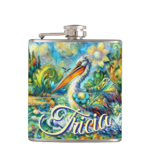 Pelican Bird in Wonderland Personalisiert Flachmann