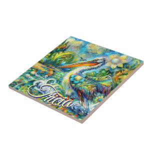 Pelican Bird in Wonderland Personalisiert Fliese