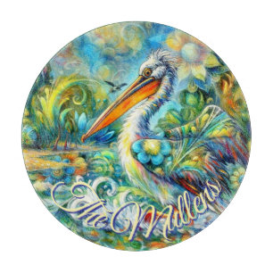 Pelican Bird in Wonderland Personalisiert Schneidebrett