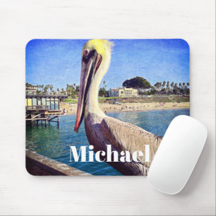 Pelican Bird Ocean Beach Pier Foto Individuelle Na Mousepad