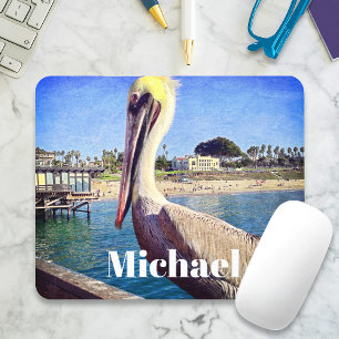 Pelican Bird Ocean Beach Pier Foto Individuelle Na Mousepad