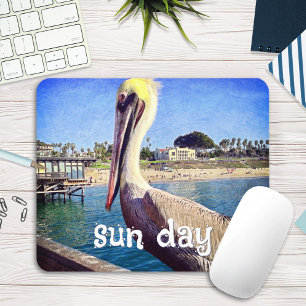 Pelican Bird Ocean Beach Pier Foto Sun Day Mousepad
