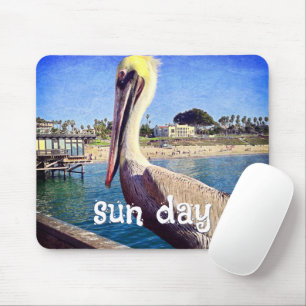 Pelican Bird Ocean Beach Pier Foto Sun Day Mousepad