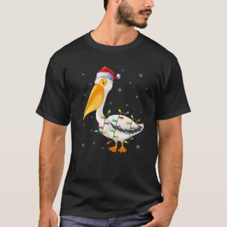 Pelican Bird Xmas Lighting Weihnachtsmannmütze Pel T-Shirt
