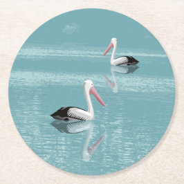 Pelican Couple Paddle auf Calm Aqua Water Runder Pappuntersetzer