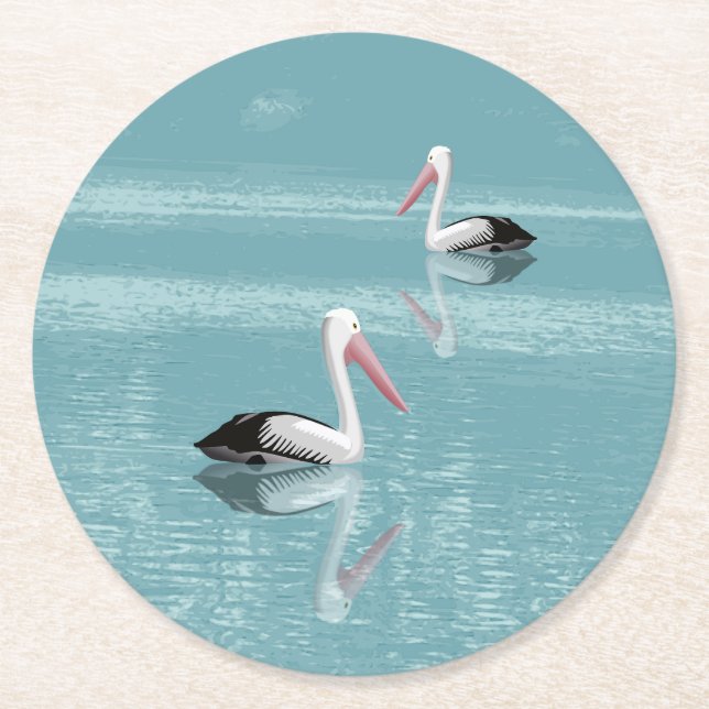 Pelican Couple Paddle auf Calm Aqua Water Runder Pappuntersetzer (Vorderseite)