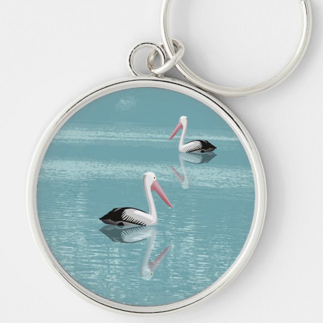 Pelican Couple Paddle auf Calm Aqua Water Schlüsselanhänger (Vorne)