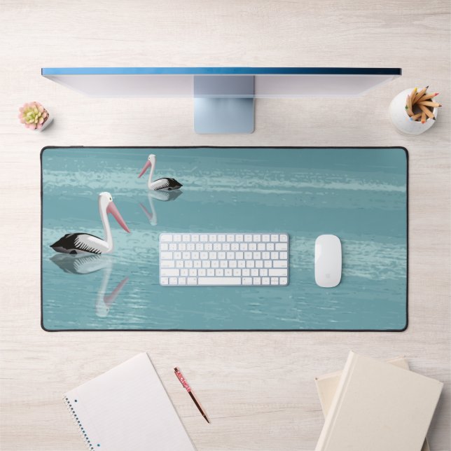 Pelican Couple Paddle auf Calm Aqua Water Schreibtischunterlage (Büro 1)