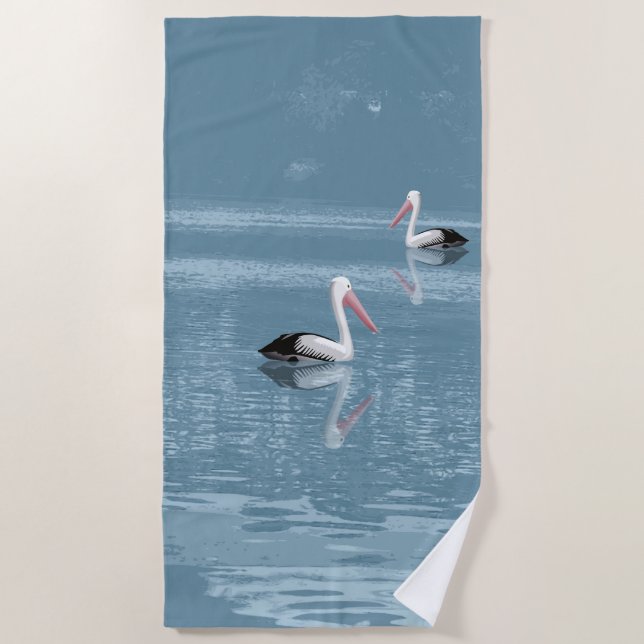Pelican Couple Paddling auf Calm Blue Water Strandtuch (Vorderseite)