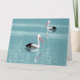 Pelican Couple Paddling Calm Aqua Wasserratten Karte