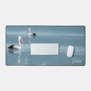 Pelican Couple Paddling Calm Blue Water Name Schreibtischunterlage