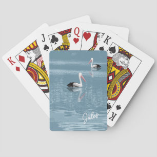Pelican Couple Paddling Calm Blue Water Name Spielkarten