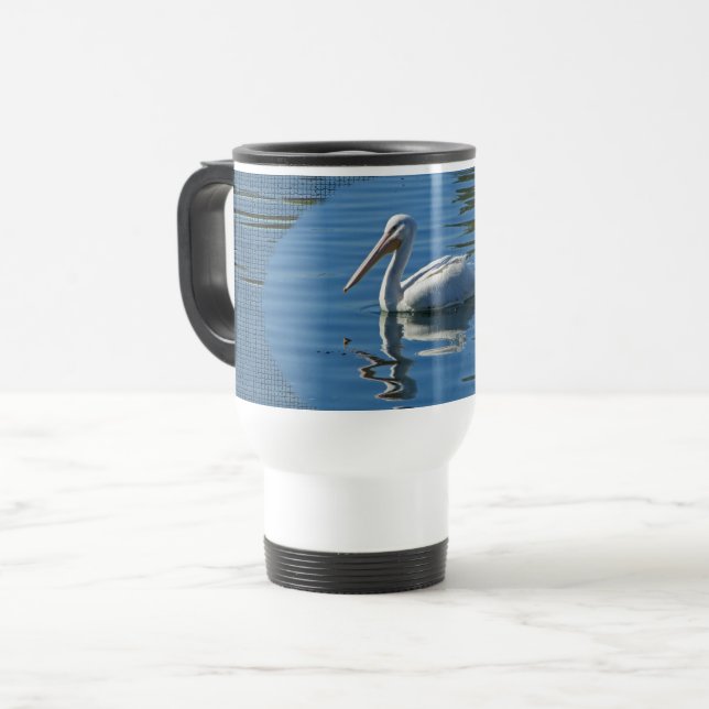 Pelican Floating Calm Blue Water Large Wild Bird Reisebecher (Vorderseite Links)
