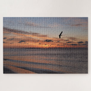 Pelican Flying at Sunrise, Dauphin Island, Alabama Puzzle