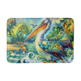 Pelican in Wonderland Blumengrün Gelb Badematte
