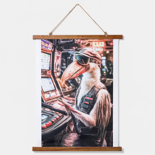 PELICAN KENO SPIEL ANKÜNDIGEN. MASKE WANDTEPPICH MIT HOLZRAHMEN (Vorderseite)