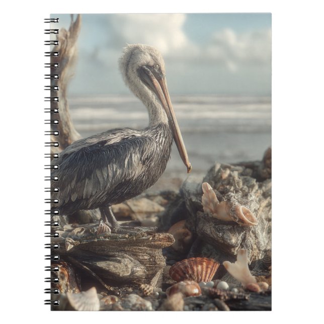 Pelican mit Seashell Shore Notebook Notizblock (Vorderseite)
