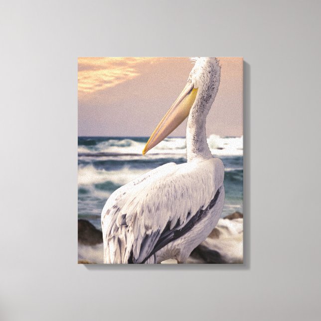 Pelican Ocean Beach Waves Sunset Leinwanddruck (Vorderseite)