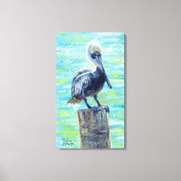 "Pelican on a Pole" Galerie Umrissene Canvas Print