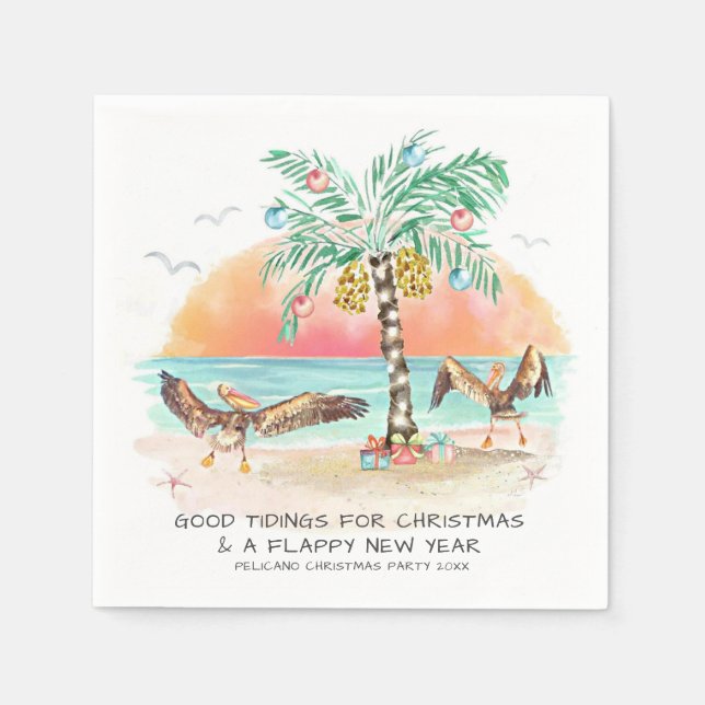 Pelican Palm Tree Funny Tropical Christmas Party Serviette (Vorderseite)