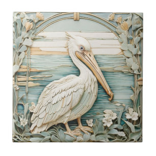 Pelican Sea Bird Art Nouveau Imitats R Relief Minz Fliese