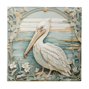 Pelican Sea Bird Art Nouveau Imitats Relief Minze Fliese