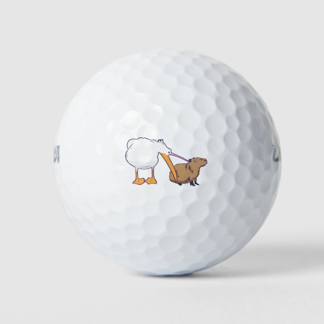 Pelican Tries Capybara Niedlich Kawaii essen Golfball (Vorderseite)