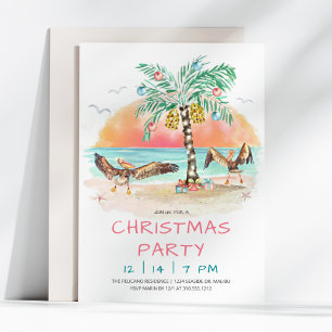 Pelican und Palm Tree Beach Weihnachtsfest Party Einladung