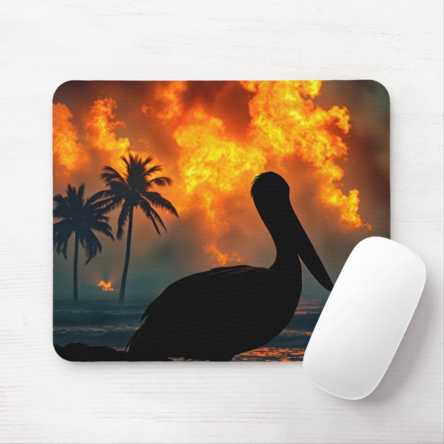 Pelican Watching a Wildfire Mousepad (Mit Mouse)