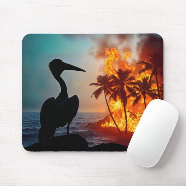 Pelican Watching Coastal Wildfire Mousepad (Mit Mouse)