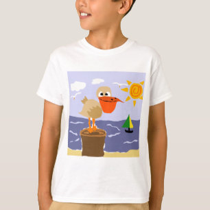Pelikan an der Strand-Kunst T-Shirt