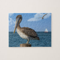 Pelikan auf einem Posten-Puzzlespiel