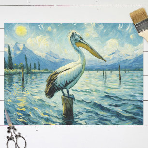 Pelikan, gekrönt über Wassermalerei Decoupage Seidenpapier