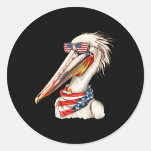 Pelikan mit USA-Flagge Patriotische Sonnenbrille 4 Runder Aufkleber