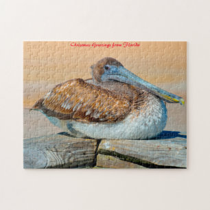 Pelikan-Vogel Florida. Weihnachtsgrüße Puzzle