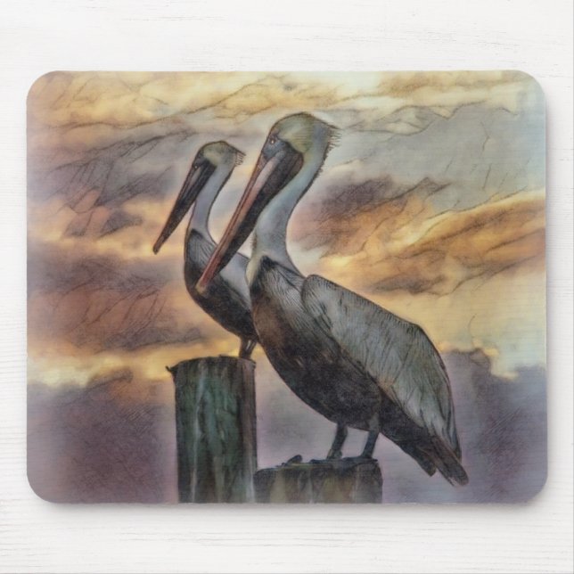 Pelikane bei Sonnenuntergang Mousepad (Vorne)