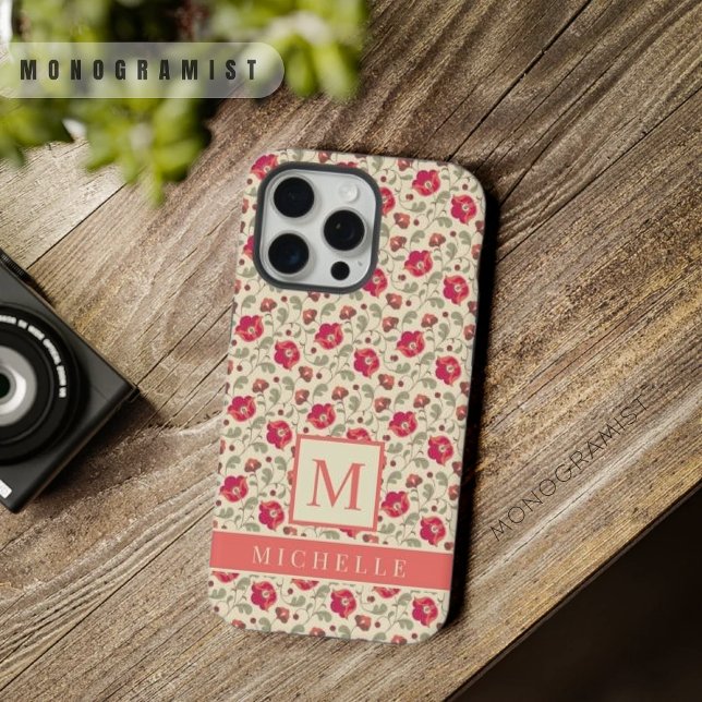 Pellgelbe, florenfarbene, rosa Blume iPhone Hülle (Customizable Pale Yellow Floral Pink Red Flowers iPhone Case)