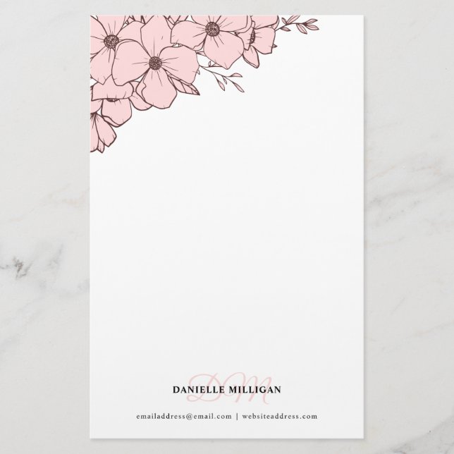 Pellrosa Blume Name Monogram Website Briefpapier (Vorderseite)