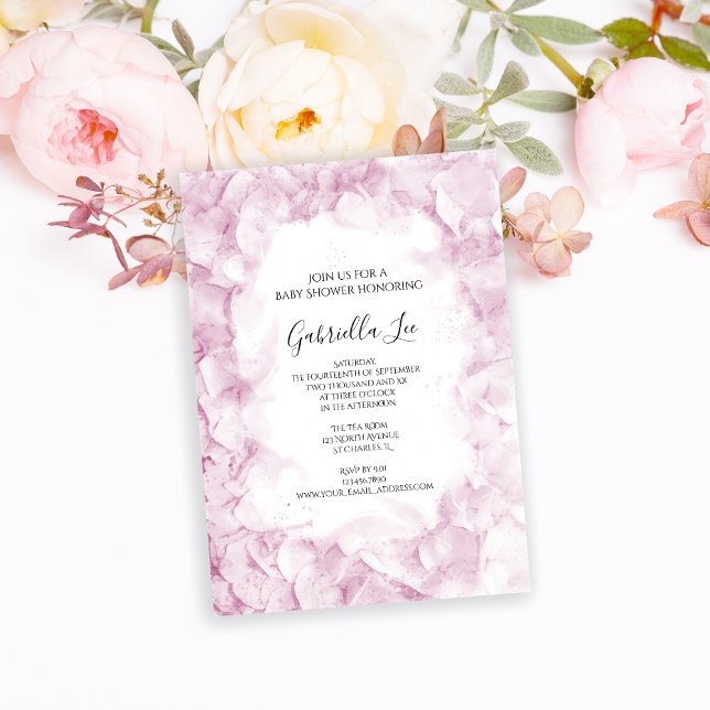 Pellrosa Hydrangea Blume Wasserfarbe Babydusche Einladung (Von Creator hochgeladen)
