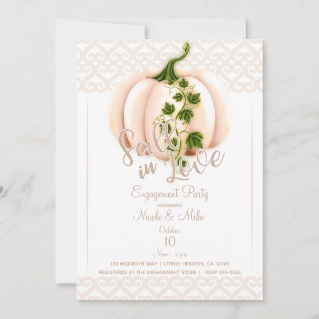 Pellrosa Pumpkin FALL LIEBE Engagement Party Einladung (Vorderseite)