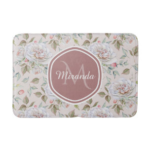 Pellrosa Rosenmuster mit Monogramm und Name Badematte