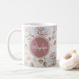 Pellrosa Rosenmuster mit Monogramm und Name Tasse