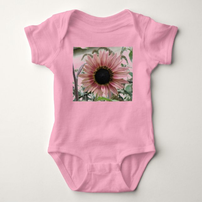 Pellrosa Sonnenblume Baby Strampler (Vorderseite)