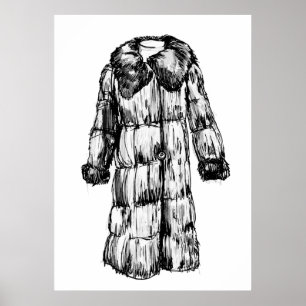 Pelz Coat Fashion Sketch Poster
