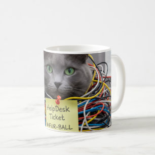Pelzball, IT / Help Desk Tasse, Büro Spass Katzen Kaffeetasse