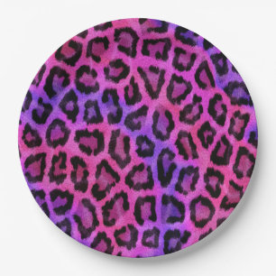 Pelzmuster aus rosa und Lila Leoparden Pappteller