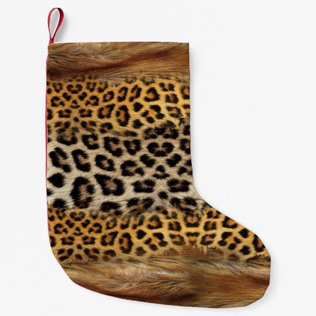 Pelzstruktur: Fuchs und Leopard. Kleiner Weihnachtsstrumpf (Vorderseite)
