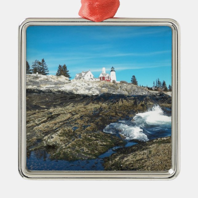 Pemaquid Point Leuchtturm 14 Silbernes Ornament (Vorne)